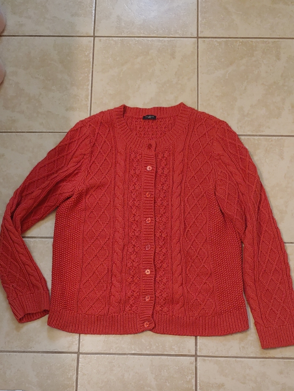 Talbots Orange Cable Knit Cardigan Cotton Blend Sweater Women's Size L